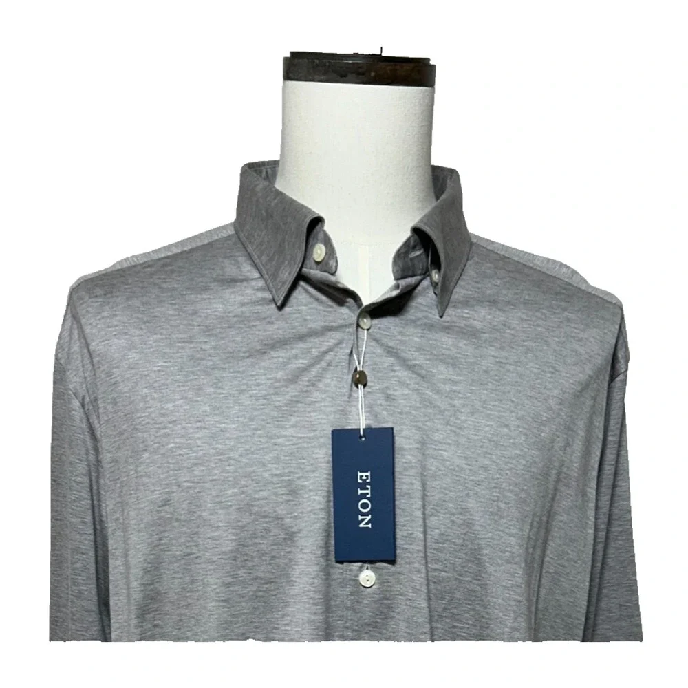 Eton Shirt Mens 3XL Gray Long Sleeve Button Up‎ Dress Casual Single Jersey NWT
